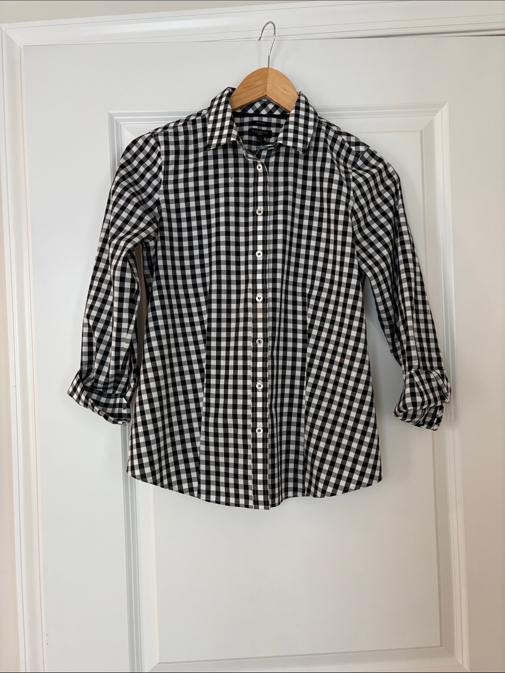 Talbots Black and White Gingham Button-Down Shirt